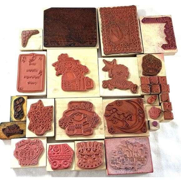 Vintage Wood & Rubber Craft Stamp Lot Of 29 Scrapbooking 1980s To Early 2000s - Picture 2 of 10